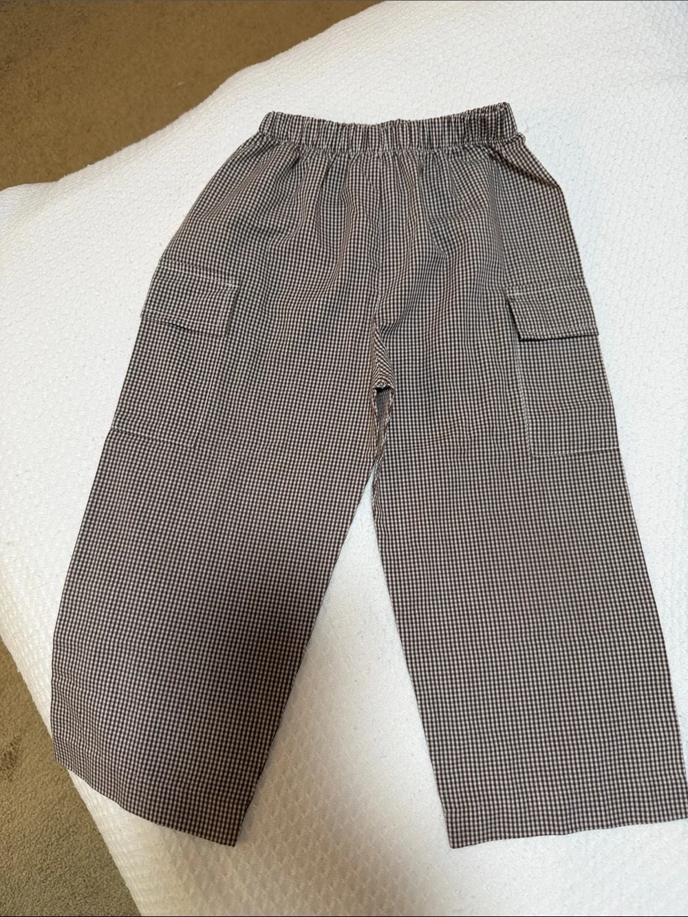 Men's Brown Check Elastic-Waist Cargo Pants